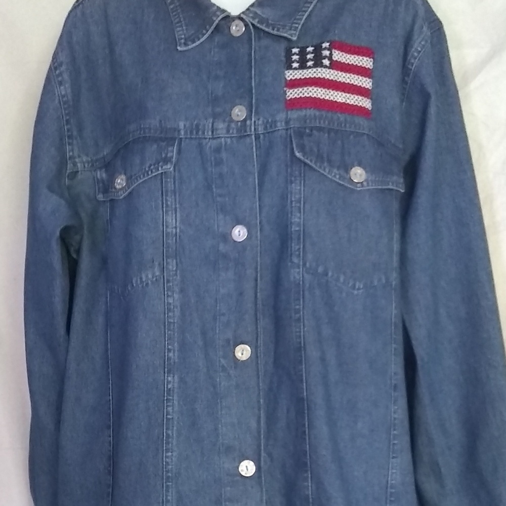 Jean Jacket 1X , 2 Flags cross stitched